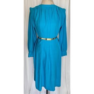 Vintage 80s/90s Emporium Capwell 100% Silk Turquoise MIDI Dress Size: 12